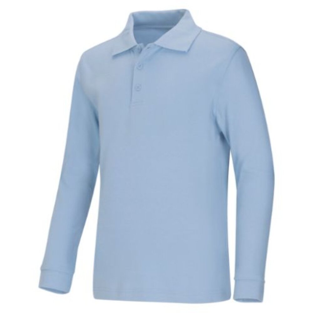 Classroom 58732 Youth Unisex Long Sleeve Interlock Polo Light Blue